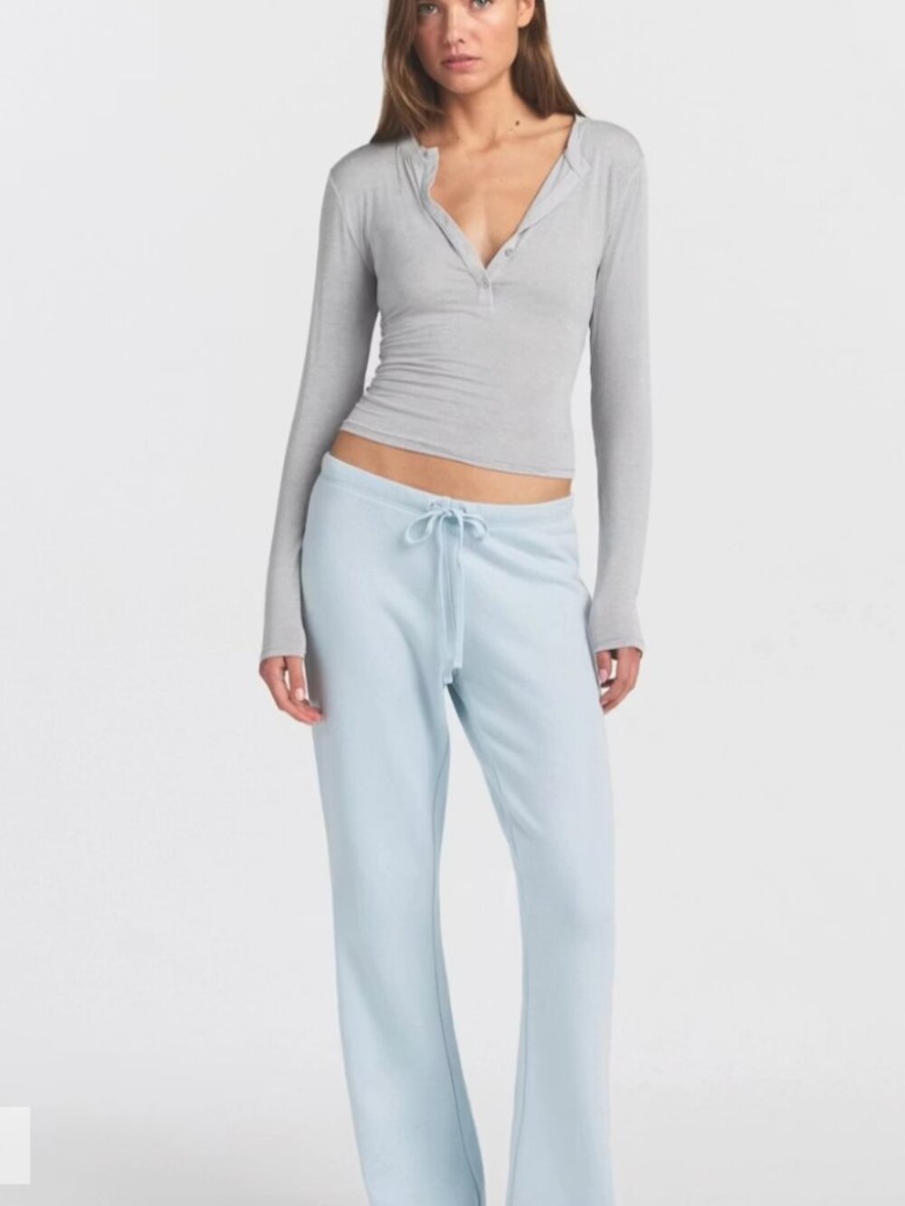 NEW SKIMS Sheer Modal Crewneck Long Sleeve Henley Heather Grey Small NWT - Picture 3 of 5
